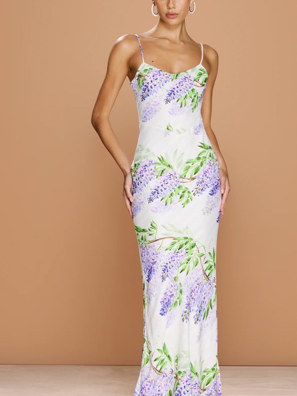 White Maxi Skirt with Lavender Floral Print
